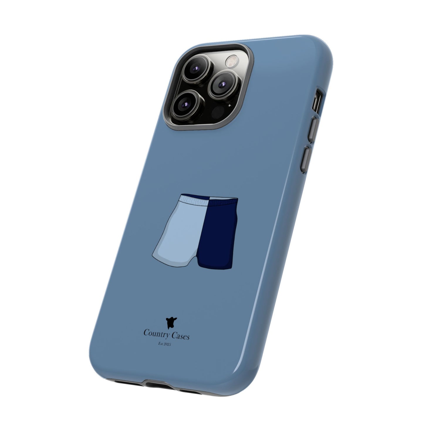 Blue two toned shorts case