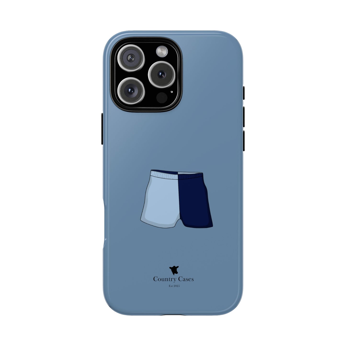 Blue two toned shorts case