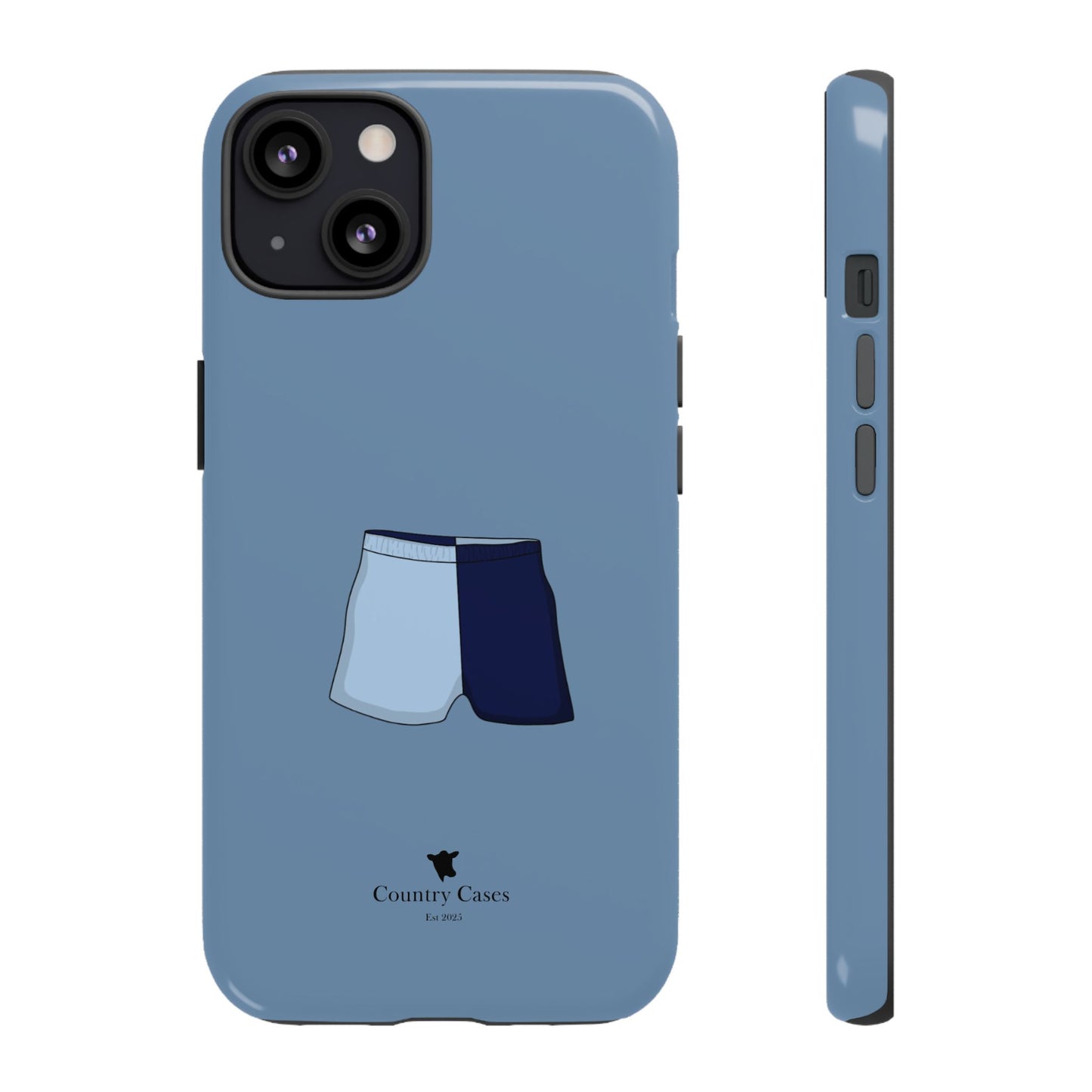 Blue two toned shorts case