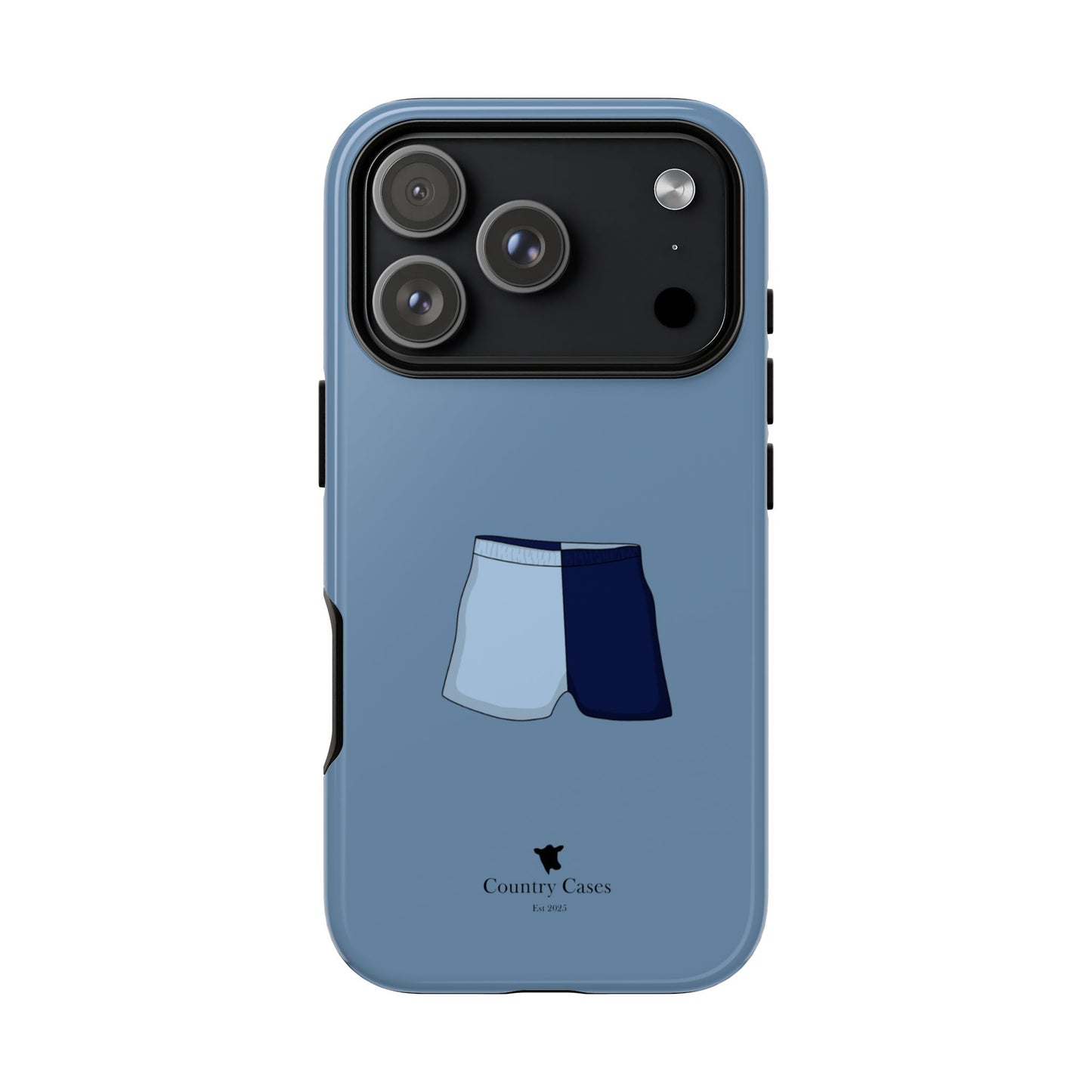 Blue two toned shorts case