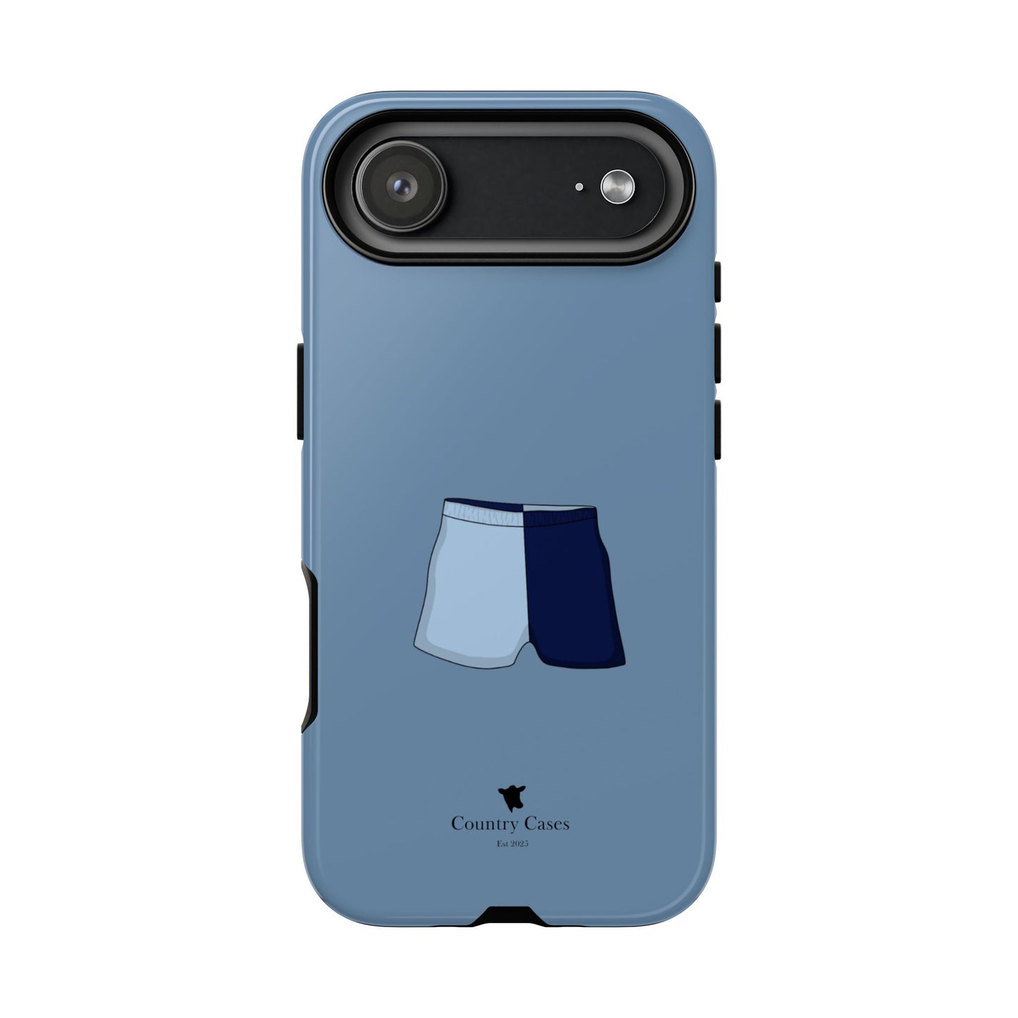 Blue two toned shorts case