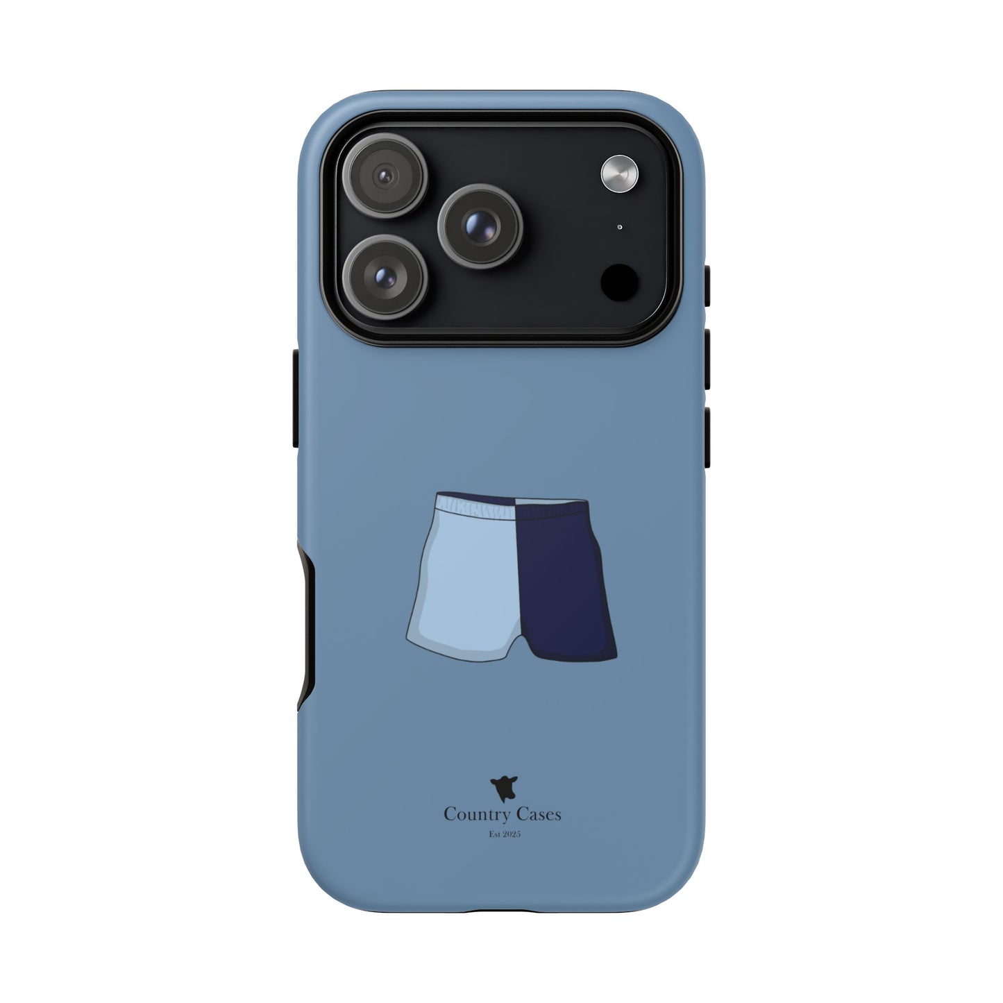 Blue two toned shorts case