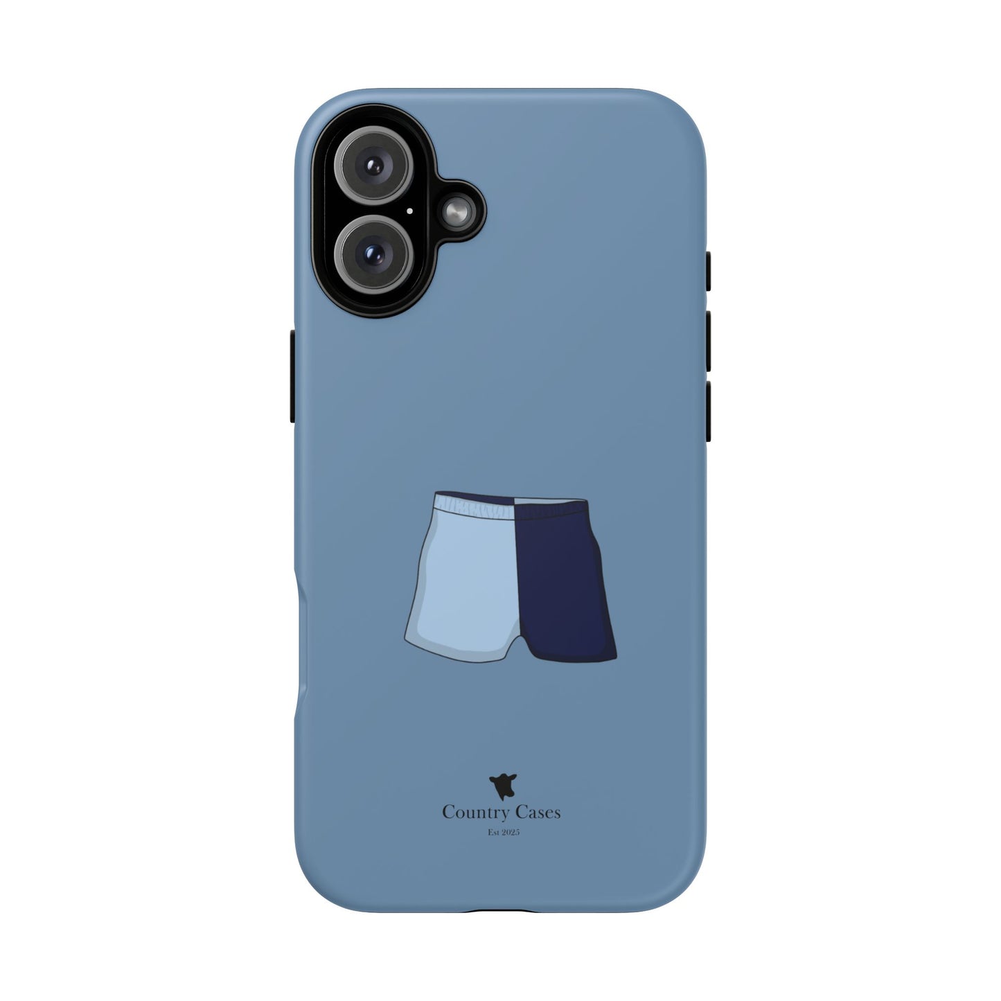 Blue two toned shorts case